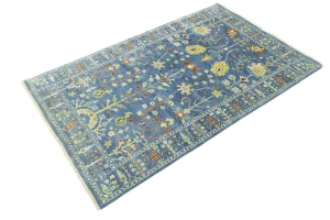 Blue Floral Traditional 5X8 Oushak Chobi Oriental Rug