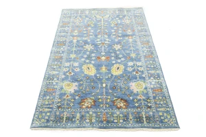 Blue Floral Traditional 5X8 Oushak Chobi Oriental Rug