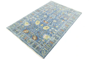 Blue Floral Traditional 5X8 Oushak Chobi Oriental Rug