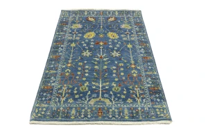Blue Floral Traditional 4X6 Oushak Chobi Oriental Rug