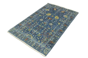 Blue Floral Traditional 4X6 Oushak Chobi Oriental Rug