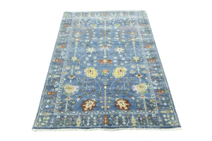 Blue Floral Traditional 4X6 Oushak Chobi Oriental Rug