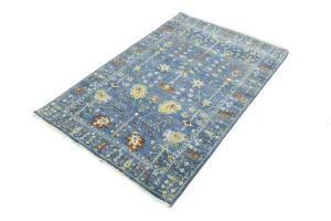 Blue Floral Traditional 4X6 Oushak Chobi Oriental Rug