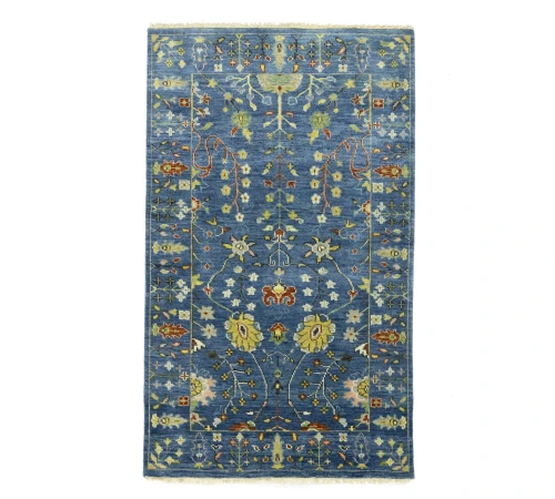 Blue Floral Traditional 3X5 Oushak Chobi Oriental Rug