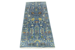 Blue Floral Traditional 2'5x6 Osh Chobi Oriental Runner Rug