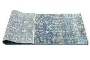 Blue Floral Traditional 2'5x6 Osh Chobi Oriental Runner Rug