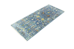 Blue Floral Traditional 2'5x6 Osh Chobi Oriental Runner Rug
