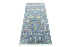 Blue Floral Traditional 2'5x6 Osh Chobi Oriental Runner Rug