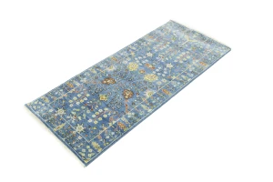 Blue Floral Traditional 2'5x6 Osh Chobi Oriental Runner Rug