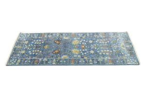 Blue Floral Traditional 2'5x6 Osh Chobi Oriental Runner Rug