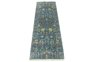 Blue Floral Traditional 3x8 Oushak Chobi Oriental Runner Rug