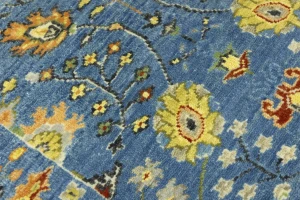 Blue Floral Traditional 3x8 Oushak Chobi Oriental Runner Rug