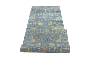 Blue Floral Traditional 3x8 Oushak Chobi Oriental Runner Rug