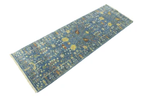 Blue Floral Traditional 3x8 Oushak Chobi Oriental Runner Rug