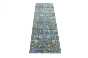 Blue Floral Traditional 3x8 Oushak Chobi Oriental Runner Rug