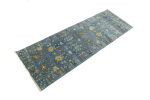 Blue Floral Traditional 3x8 Oushak Chobi Oriental Runner Rug