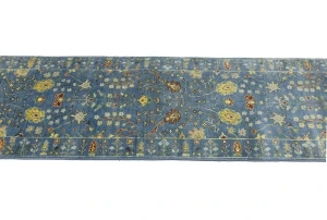Blue Floral Traditional 3x8 Oushak Chobi Oriental Runner Rug