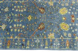 Blue Floral Traditional 3x8 Oushak Chobi Oriental Runner Rug
