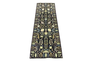 Black Floral 2'5X8 Osh Chobi Oriental Runner Rug