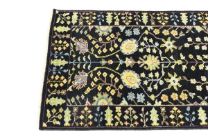 Black Floral 2'5X8 Osh Chobi Oriental Runner Rug