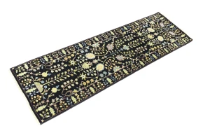 Black Floral 2'5X8 Osh Chobi Oriental Runner Rug
