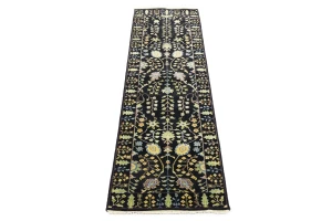 Black Floral 2'5X8 Osh Chobi Oriental Runner Rug