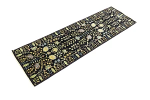 Black Floral 2'5X8 Osh Chobi Oriental Runner Rug