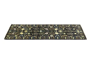 Black Floral 2'5X8 Osh Chobi Oriental Runner Rug