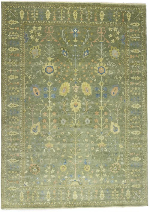 Olive Green Floral Traditional 10X14 Oushak Chobi Oriental Rug