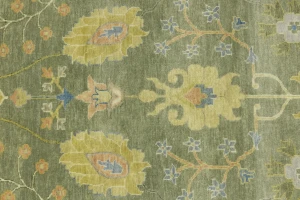 Olive Green Floral Traditional 10X14 Oushak Chobi Oriental Rug