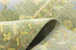 Olive Green Floral Traditional 10X14 Oushak Chobi Oriental Rug