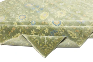 Olive Green Floral Traditional 10X14 Oushak Chobi Oriental Rug