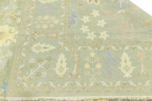 Olive Green Floral Traditional 10X14 Oushak Chobi Oriental Rug