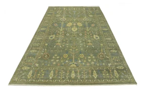 Olive Green Floral Traditional 10X14 Oushak Chobi Oriental Rug