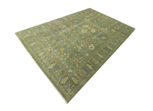Olive Green Floral Traditional 10X14 Oushak Chobi Oriental Rug