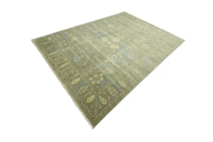 Olive Green Floral Traditional 10X14 Oushak Chobi Oriental Rug