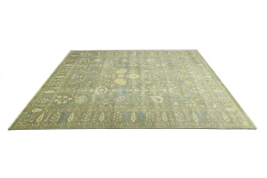 Olive Green Floral Traditional 10X14 Oushak Chobi Oriental Rug