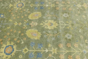 Olive Green Floral Traditional 10X14 Oushak Chobi Oriental Rug