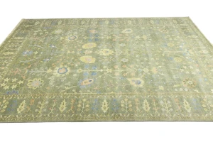 Olive Green Floral Traditional 10X14 Oushak Chobi Oriental Rug