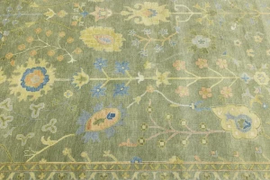 Olive Green Floral Traditional 10X14 Oushak Chobi Oriental Rug
