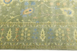 Olive Green Floral Traditional 10X14 Oushak Chobi Oriental Rug