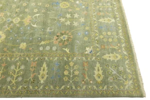 Olive Green Floral Traditional 10X14 Oushak Chobi Oriental Rug