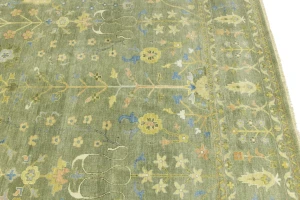 Olive Green Floral Traditional 10X14 Oushak Chobi Oriental Rug