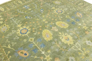 Olive Green Floral Traditional 10X14 Oushak Chobi Oriental Rug