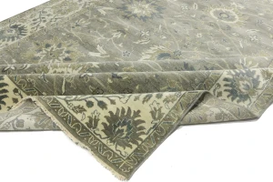 Olive Green Floral Traditional 10X14 Oushak Chobi Oriental Rug