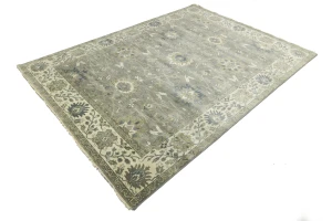 Olive Green Floral Traditional 10X14 Oushak Chobi Oriental Rug