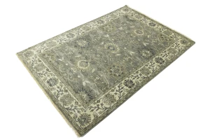 Gray Floral Peshawar 6X9 Oushak Chobi Oriental Rug