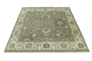 Taupe Floral 8X8 Osh Chobi Peshawar Oriental Square Rug