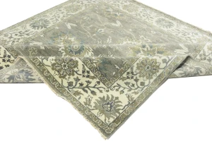Taupe Floral 8X8 Osh Chobi Peshawar Oriental Square Rug