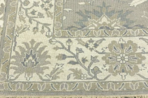 Taupe Floral 8X8 Osh Chobi Peshawar Oriental Square Rug